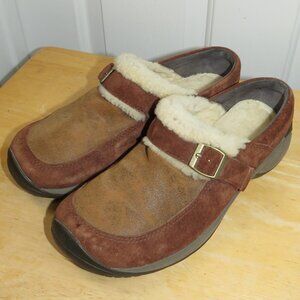 Merrell Women's Leather Encore Buckle Puff Slide Mules Faux Fur Cocoa Size 7